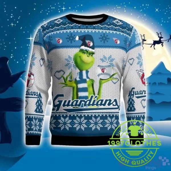 Cleveland Guardians Grinch Snowflake Pattern Ugly Sweater Christmas, Cleveland Indians Ugly Sweater, MLB Christmas Sweater