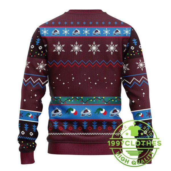 Colorado Avalanche 12 Grinch Xmas Day Ugly Christmas Sweater, Colorado Avalanche Ugly Sweater, NHL Ugly Sweater