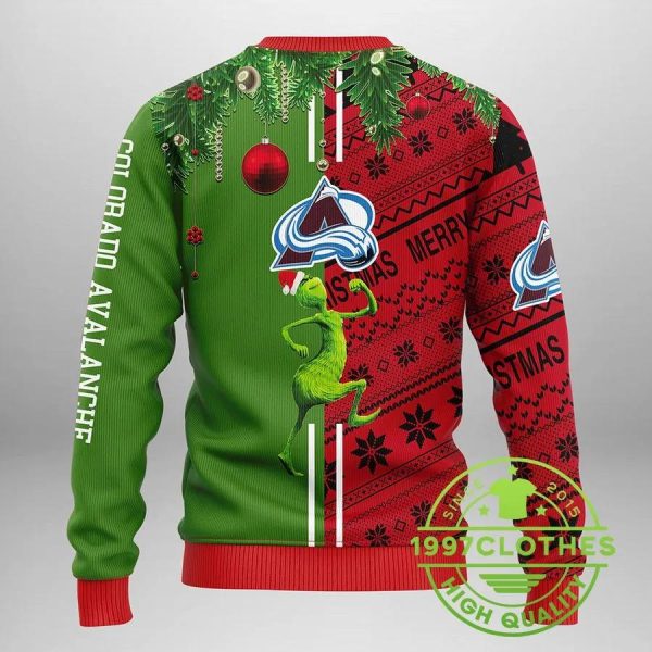 Colorado Avalanche Funny Grinch & Scooby-doo Ugly Christmas Sweater, Colorado Avalanche Ugly Sweater, NHL Ugly Sweater