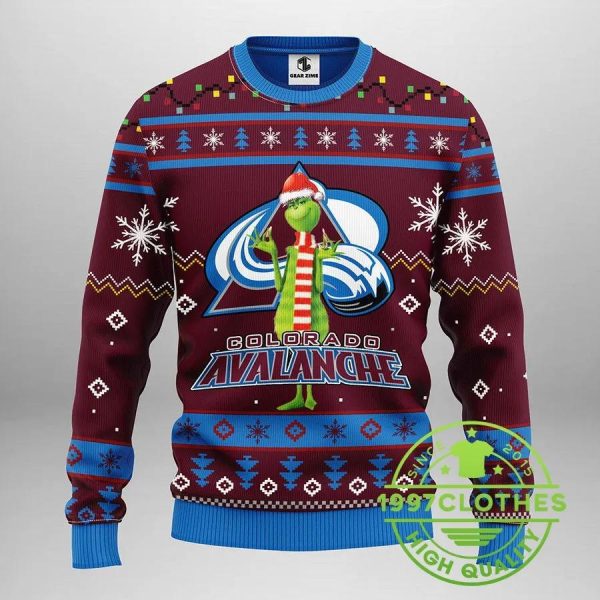 Colorado Avalanche Funny Grinch Ugly Christmas Sweater, Colorado Avalanche Ugly Sweater, NHL Ugly Sweater