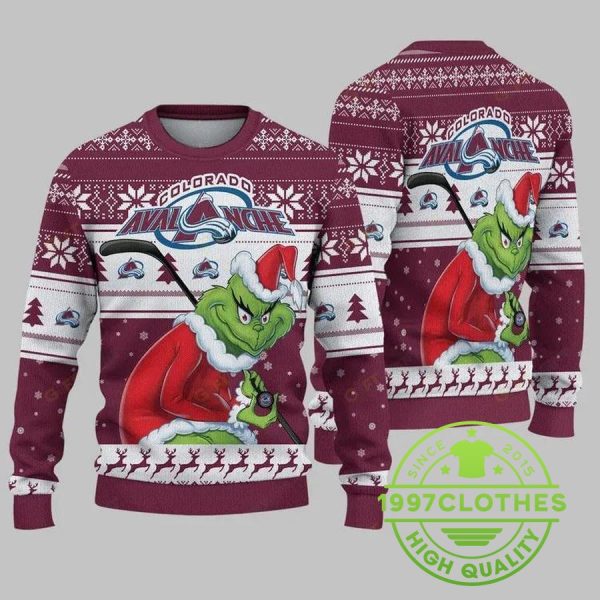 Colorado Avalanche Grinch Stolen Christmas Ugly Sweater, Colorado Avalanche Ugly Sweater, NHL Ugly Sweater