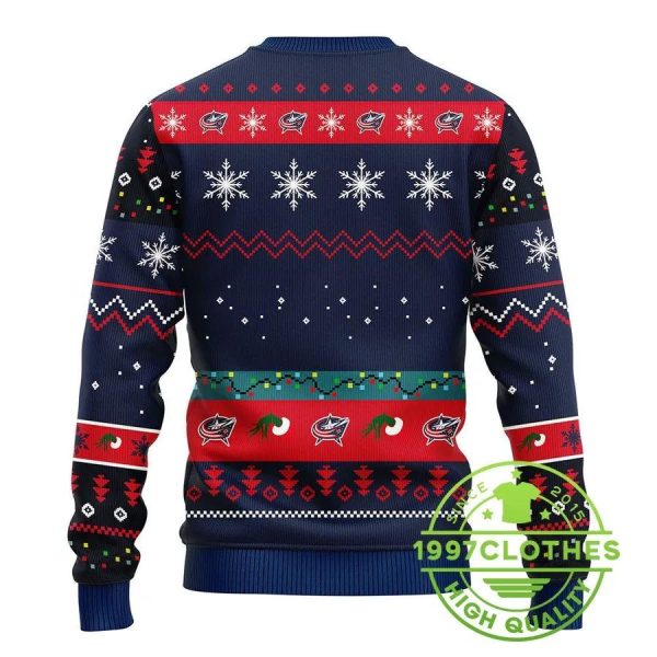 Columbus Blue Jackets 12 Grinch Xmas Day Ugly Christmas Sweater, Columbus Blue Jackets Ugly Sweater, NHL Ugly Sweater