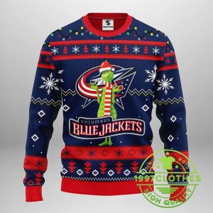 Columbus Blue Jackets Funny Grinch Ugly Christmas Sweater 1