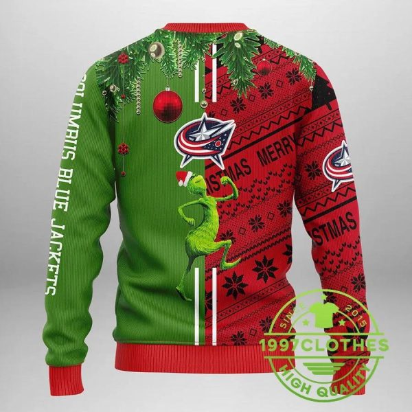 Columbus Blue Jackets Grinch & Scooby-doo Ugly Christmas Sweater, Columbus Blue Jackets Ugly Sweater, NHL Ugly Sweater