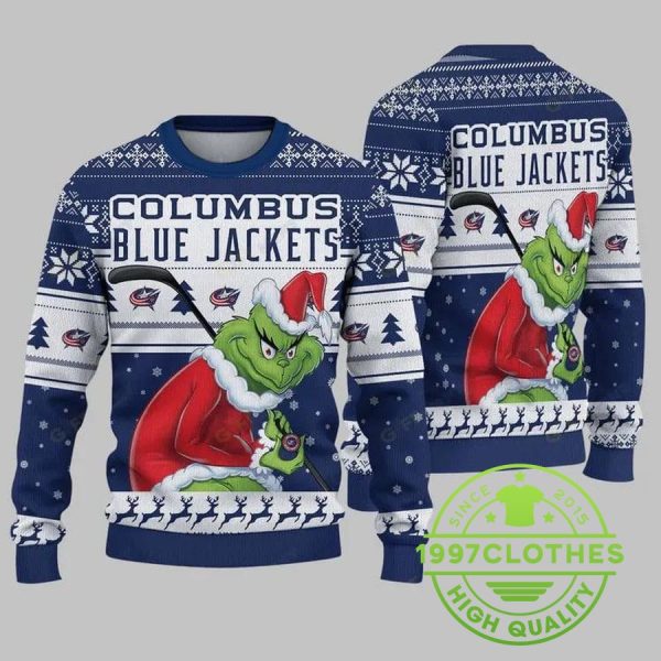 Columbus Blue Jackets Grinch Stolen Christmas Ugly Sweater, Columbus Blue Jackets Ugly Sweater, NHL Ugly Sweater