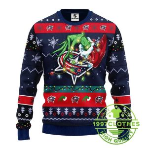 Columbus Blue Jackets Grinch Ugly Christmas Sweater 1