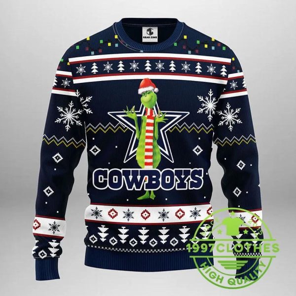 Dallas Cowboys Funny Grinch Ugly Christmas Sweater, Dallas Cowboys Ugly Sweater, NFL Ugly Sweater