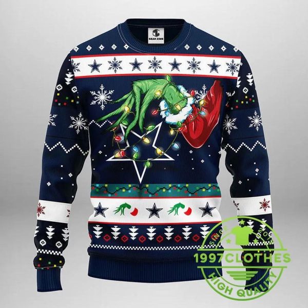 Dallas Cowboys Grinch Ugly Christmas Sweater, Dallas Cowboys Ugly Sweater, NFL Ugly Sweater