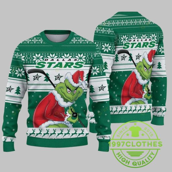 Dallas Stars Grinch Stolen Christmas Ugly Sweater, Dallas Stars Ugly Sweater, NHL Ugly Sweater