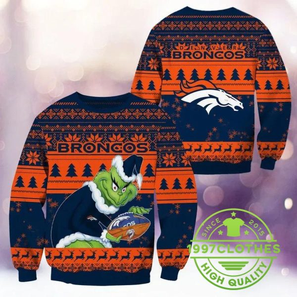 Denver Broncos Grinch Stolen Christmas Ugly Sweater, Denver Broncos Ugly Sweater, NFL Ugly Sweater