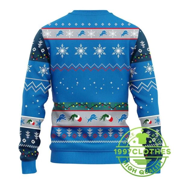 Detroit Lions 12 Grinch Xmas Day Ugly Christmas Sweater, Detroit Lions Ugly Sweater, NFL Ugly Sweater