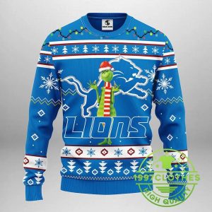 Detroit Lions Funny Grinch Ugly Christmas Sweater 1