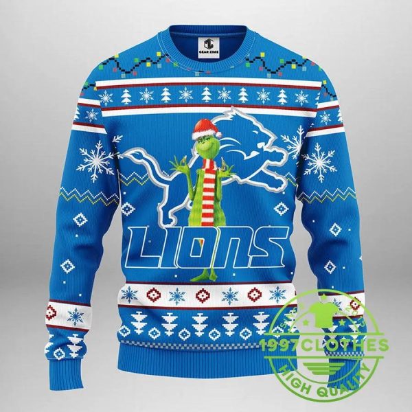 Detroit Lions Funny Grinch Ugly Christmas Sweater, Detroit Lions Ugly Sweater, NFL Ugly Sweater