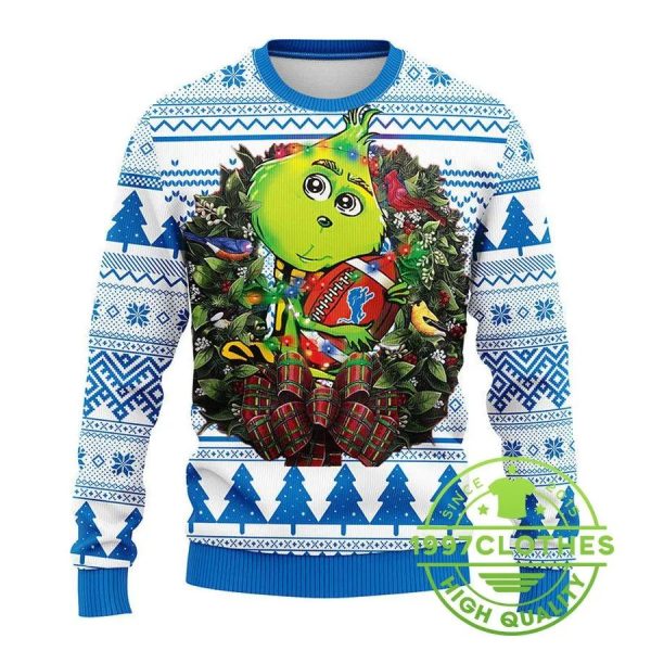 Detroit Lions Grinch Hug Ugly Christmas Sweater, Detroit Lions Ugly Sweater, NFL Ugly Sweater