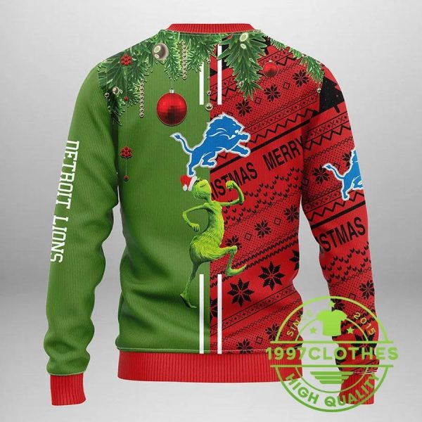 Detroit Lions Grinch & Scooby-Doo Ugly Christmas Sweater, Detroit Lions Ugly Sweater, NFL Ugly Sweater