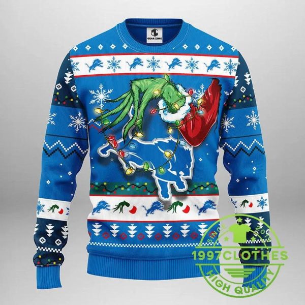 Detroit Lions Grinch Ugly Christmas Sweater, Detroit Lions Ugly Sweater, NFL Ugly Sweater