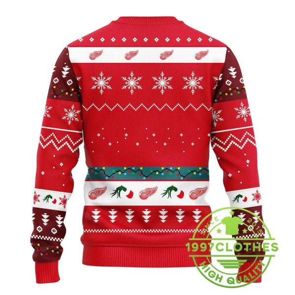 Detroit Red Wings 12 Grinch Xmas Day Ugly Christmas Sweater, Detroit Red Wings Ugly Sweater, NHL Ugly Sweater