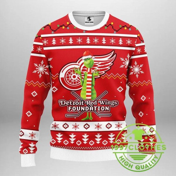 Detroit Red Wings Funny Grinch Ugly Christmas Sweater, Detroit Red Wings Ugly Sweater, NHL Ugly Sweater