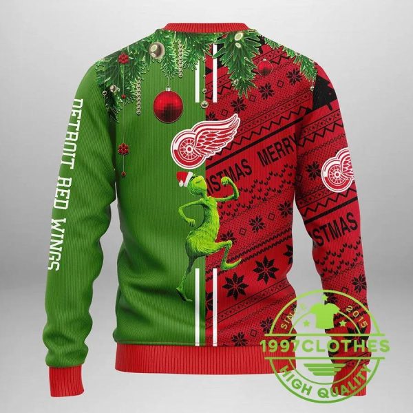 Detroit Red Wings Grinch & Scooby-doo Ugly Christmas Sweater, Detroit Red Wings Ugly Sweater, NHL Ugly Sweater