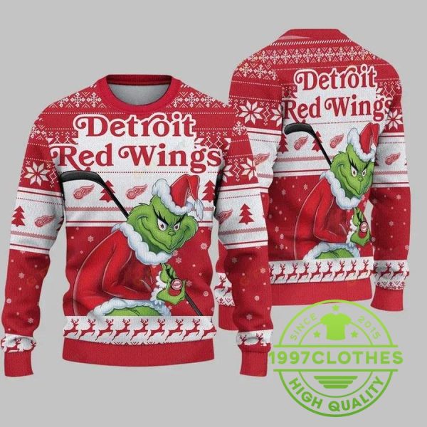 Detroit Red Wings Grinch Stolen Christmas Ugly Sweater, Detroit Red Wings Ugly Sweater, NHL Ugly Sweater