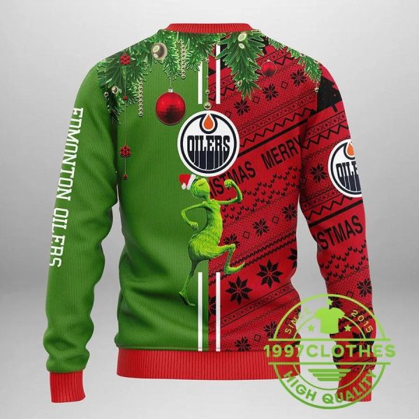 Edmonton Oilers Grinch & Scooby-doo Ugly Christmas Sweater, Edmonton Oilers Ugly Sweater, NHL Ugly Sweater