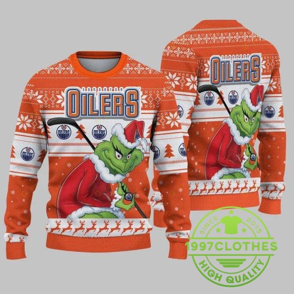 Edmonton Oilers Grinch Stolen Christmas Ugly Sweater, Edmonton Oilers Ugly Sweater, NHL Ugly Sweater