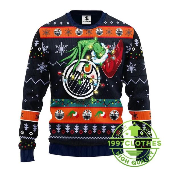 Edmonton Oilers Grinch Ugly Christmas Sweater, Edmonton Oilers Ugly Sweater, NHL Ugly Sweater