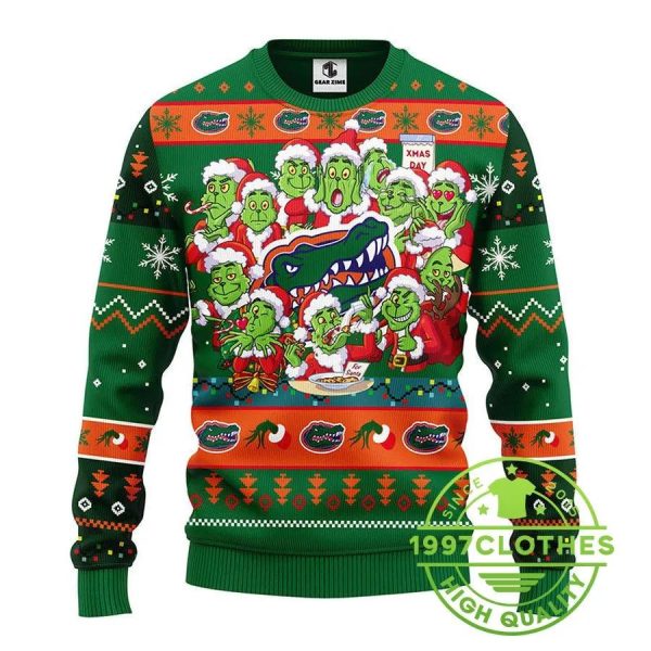 Florida Gators 12 Grinch Xmas Day Ugly Christmas Sweater, Florida Gators Ugly Sweater, NFL Ugly Sweater