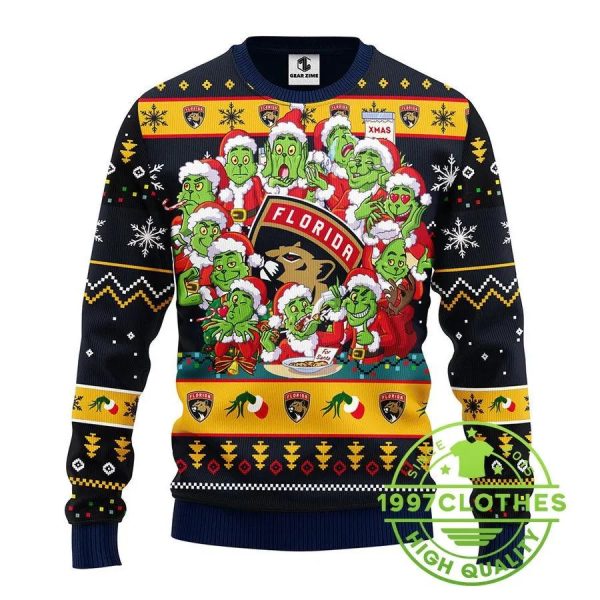 Florida Panthers 12 Grinch Xmas Day Ugly Christmas Sweater, Florida Panthers Ugly Sweater, NHL Ugly Sweater