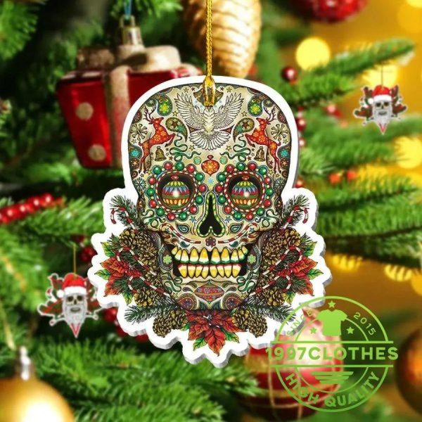 Funny Colorful Sugar Skull Christmas Ornament, Skull Christmas Decorations