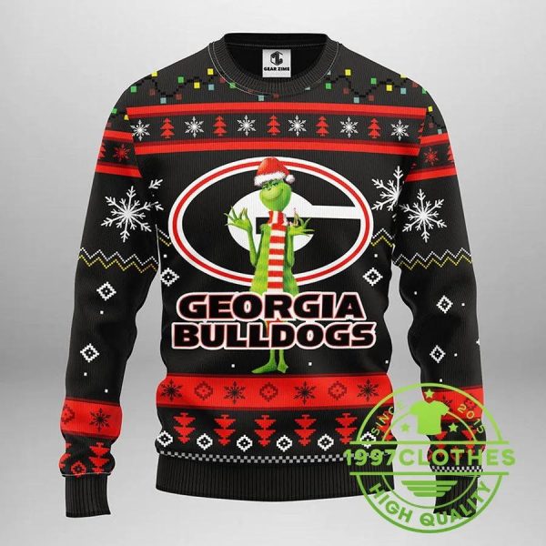 Georgia Bulldogs Funny Grinch Ugly Christmas Sweater, Georgia Bulldogs Ugly Sweater, NFL Ugly Sweater