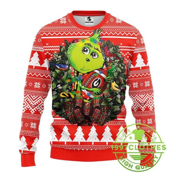 Georgia Bulldogs Grinch Hug Ugly Christmas Sweater, Georgia Bulldogs Ugly Sweater, NFL Ugly Sweater