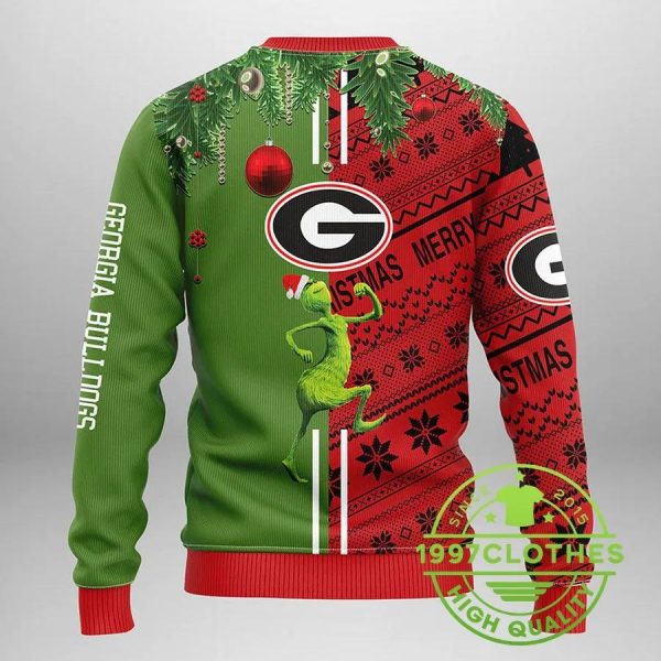 Georgia Bulldogs Grinch & Scooby-doo Ugly Christmas Sweater, Georgia Bulldogs Ugly Sweater, NFL Ugly Sweater