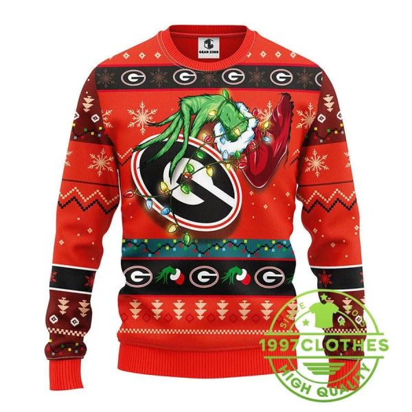 Georgia Bulldogs Grinch Ugly Christmas Sweater, Georgia Bulldogs Ugly Sweater, NFL Ugly Sweater