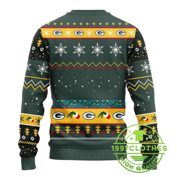 Green Bay Packers 12 Grinch Xmas Day Ugly Christmas Sweater, Green Bay Packers Ugly Sweater, NFL Ugly Sweater