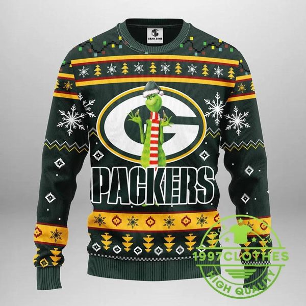 Green Bay Packers Funny Grinch Ugly Christmas Sweater, Green Bay Packers Ugly Sweater, NFL Ugly Sweater