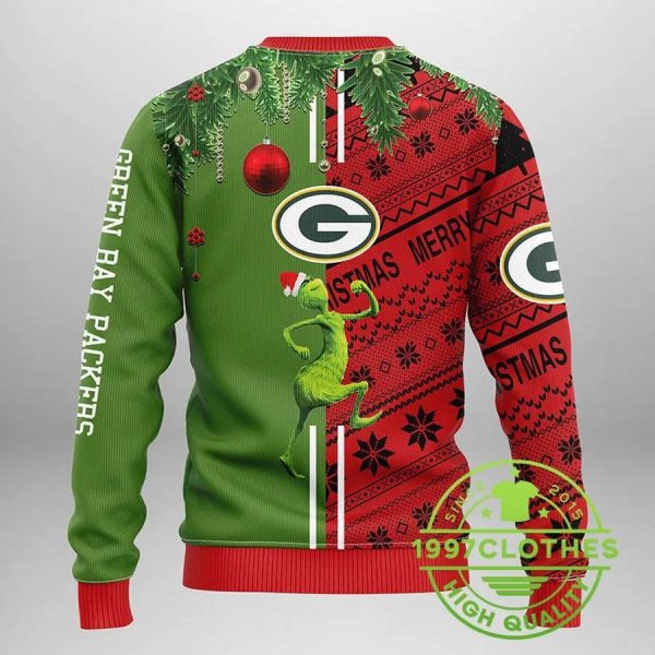 Green Bay Packers Grinch & Scooby-Doo Ugly Christmas Sweater, Green Bay Packers Ugly Sweater, NFL Ugly Sweater