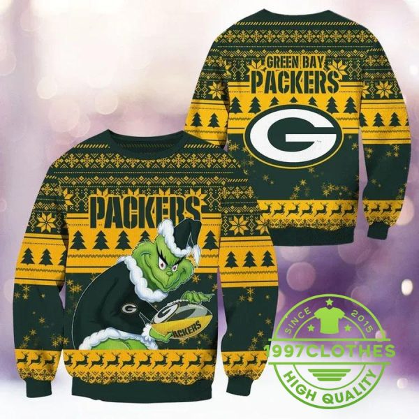 Green Bay Packers Grinch Stolen Christmas Ugly Sweater, Green Bay Packers Ugly Sweater, NFL Ugly Sweater