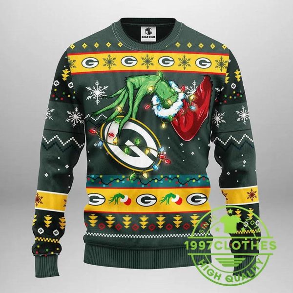 Green Bay Packers Grinch Ugly Christmas Sweater, Green Bay Packers Ugly Sweater, NFL Ugly Sweater