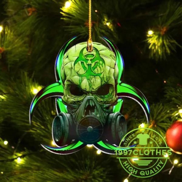 Green Biohazard Skull Christmas Ornament, Skull Christmas Decorations