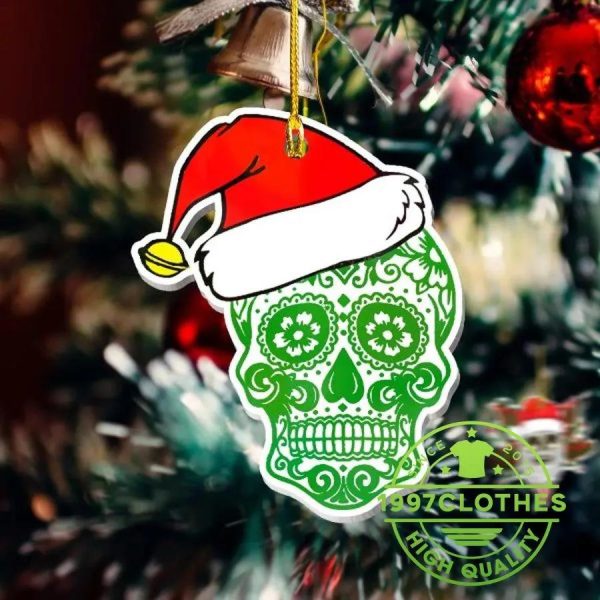 Green Santa Sugar Skull Christmas Ornament, Skull Christmas Decorations