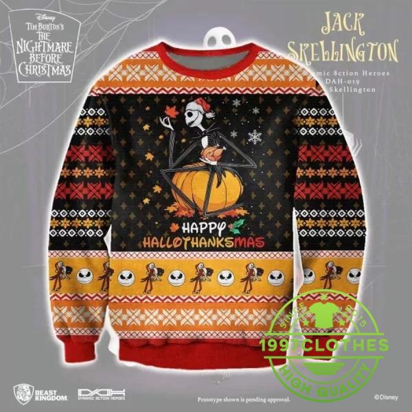 Happy Hallothanksmas Ugly Christmas Sweater, Halloween Christmas Sweater