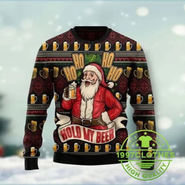 Ho Ho Hold My Beer Ugly Christmas Sweater, Beer Ugly Sweater