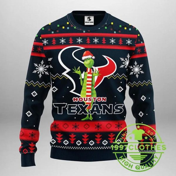 Houston Texans Funny Grinch Ugly Christmas Sweater, Houston Texans Ugly Sweater, NFL Ugly Sweater