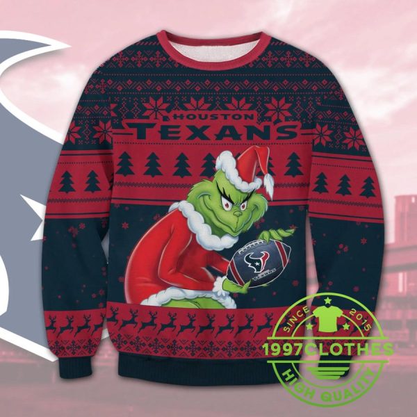 Houston Texans Grinch Christmas Sweater, Houston Texans Ugly Sweater, NFL Ugly Sweater