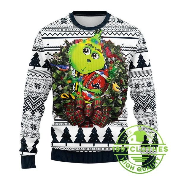 Houston Texans Grinch Hug Ugly Christmas Sweater, Houston Texans Ugly Sweater, NFL Ugly Sweater