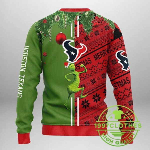 Houston Texans Grinch & Scooby-Doo Ugly Christmas Sweater, Houston Texans Ugly Sweater, NFL Ugly Sweater