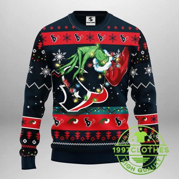 Houston Texans Grinch Ugly Christmas Sweater, Houston Texans Ugly Sweater, NFL Ugly Sweater