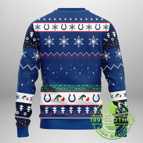 Indianapolis Colts Grinch Ugly Christmas Sweater, Indianapolis Colts Ugly Sweater, NFL Ugly Sweater