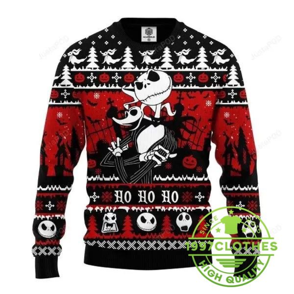 Jack And Zero Nightmare Before Xmas Ugly Christmas Sweater, Halloween Christmas Sweater